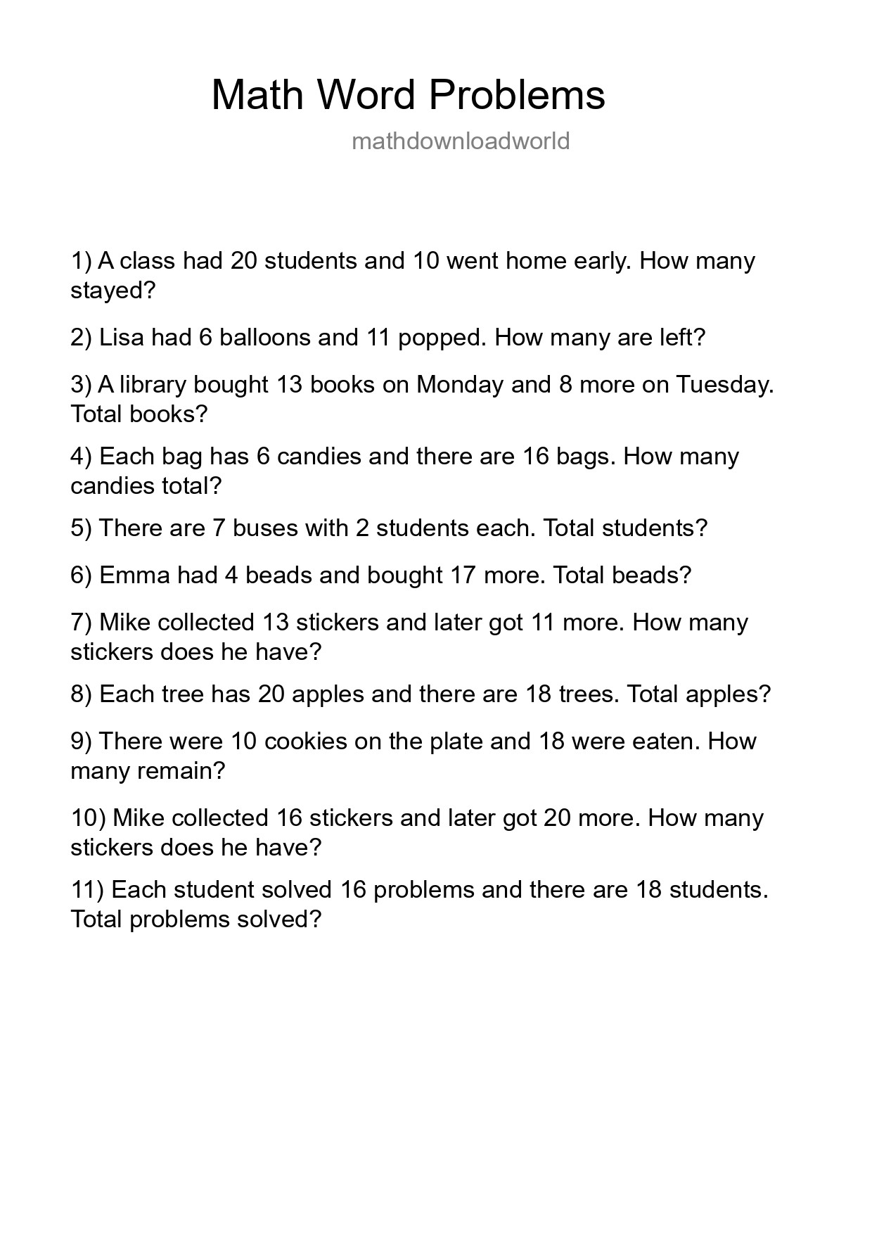 Math Word Problem Worksheet