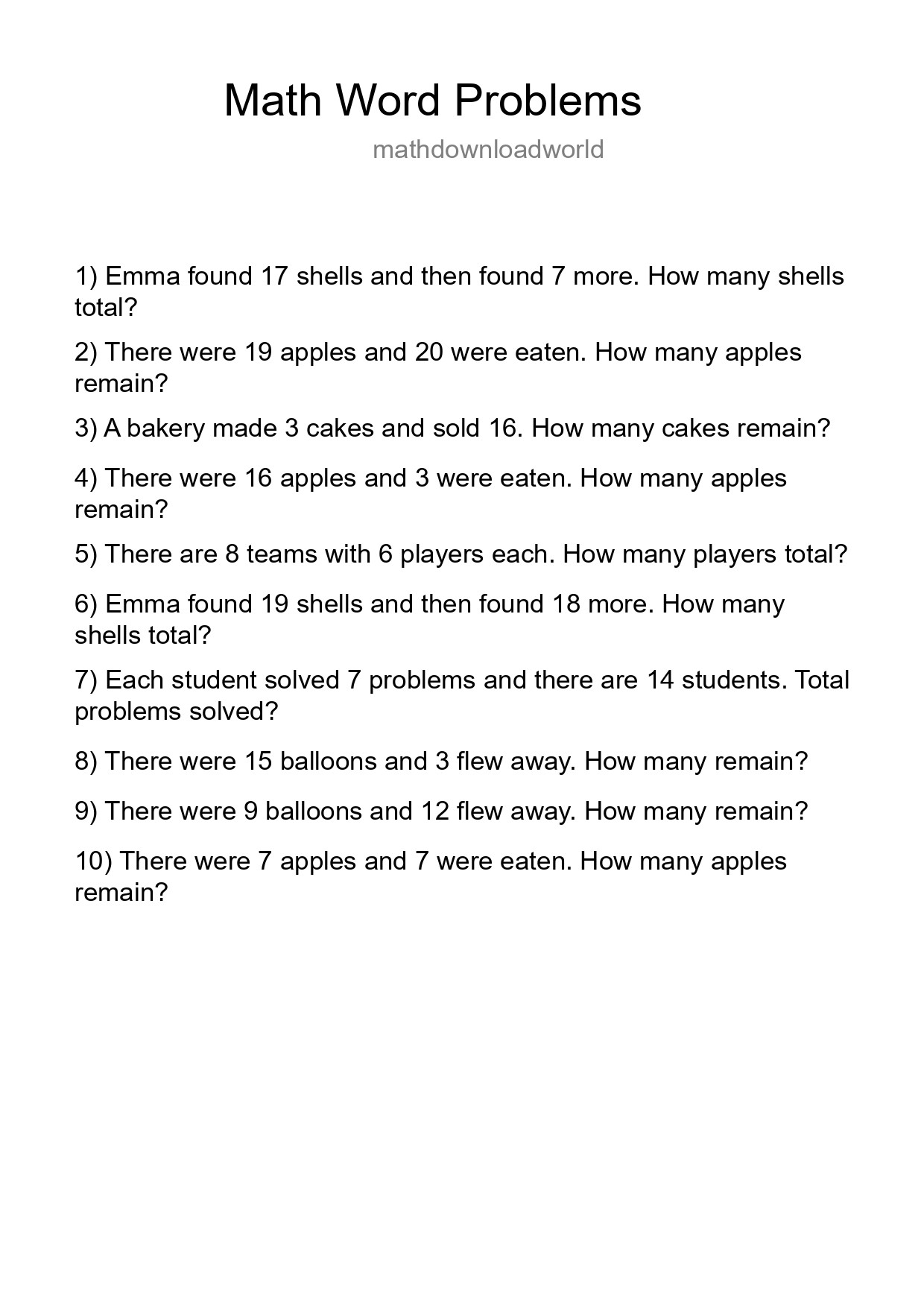Math Word Problem Worksheet
