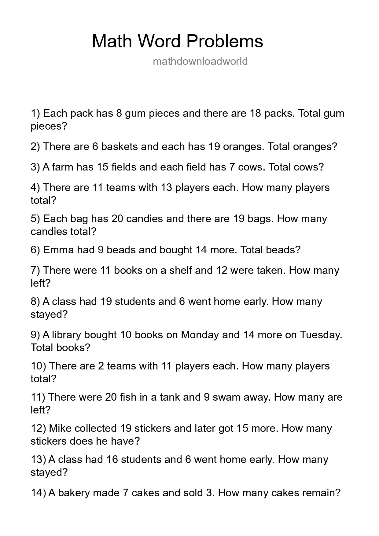 Math Word Problem Worksheet