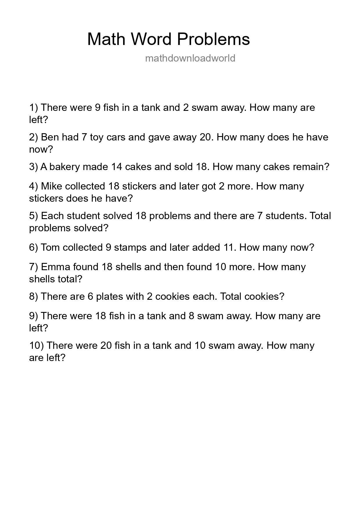 Math Word Problem Worksheet