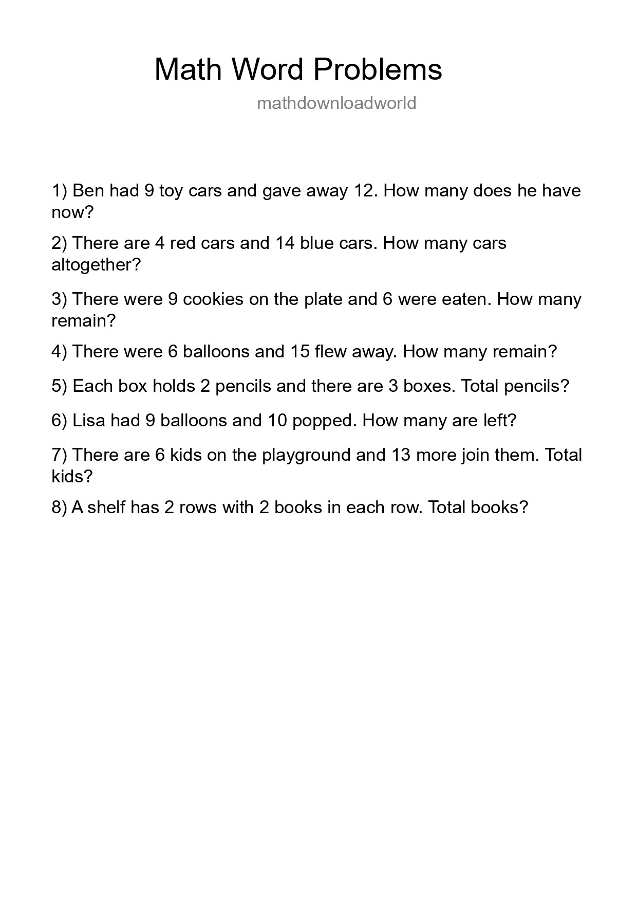 Math Word Problem Worksheet