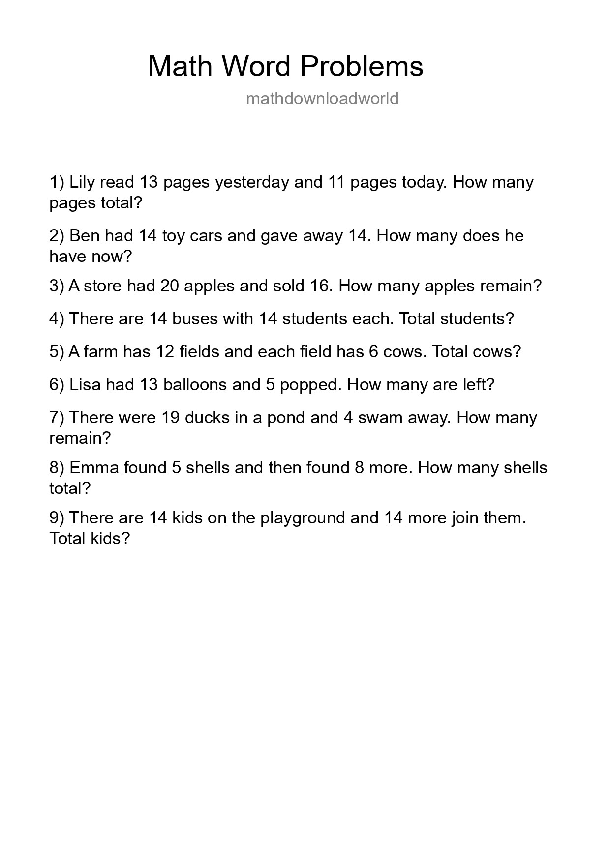 Math Word Problem Worksheet