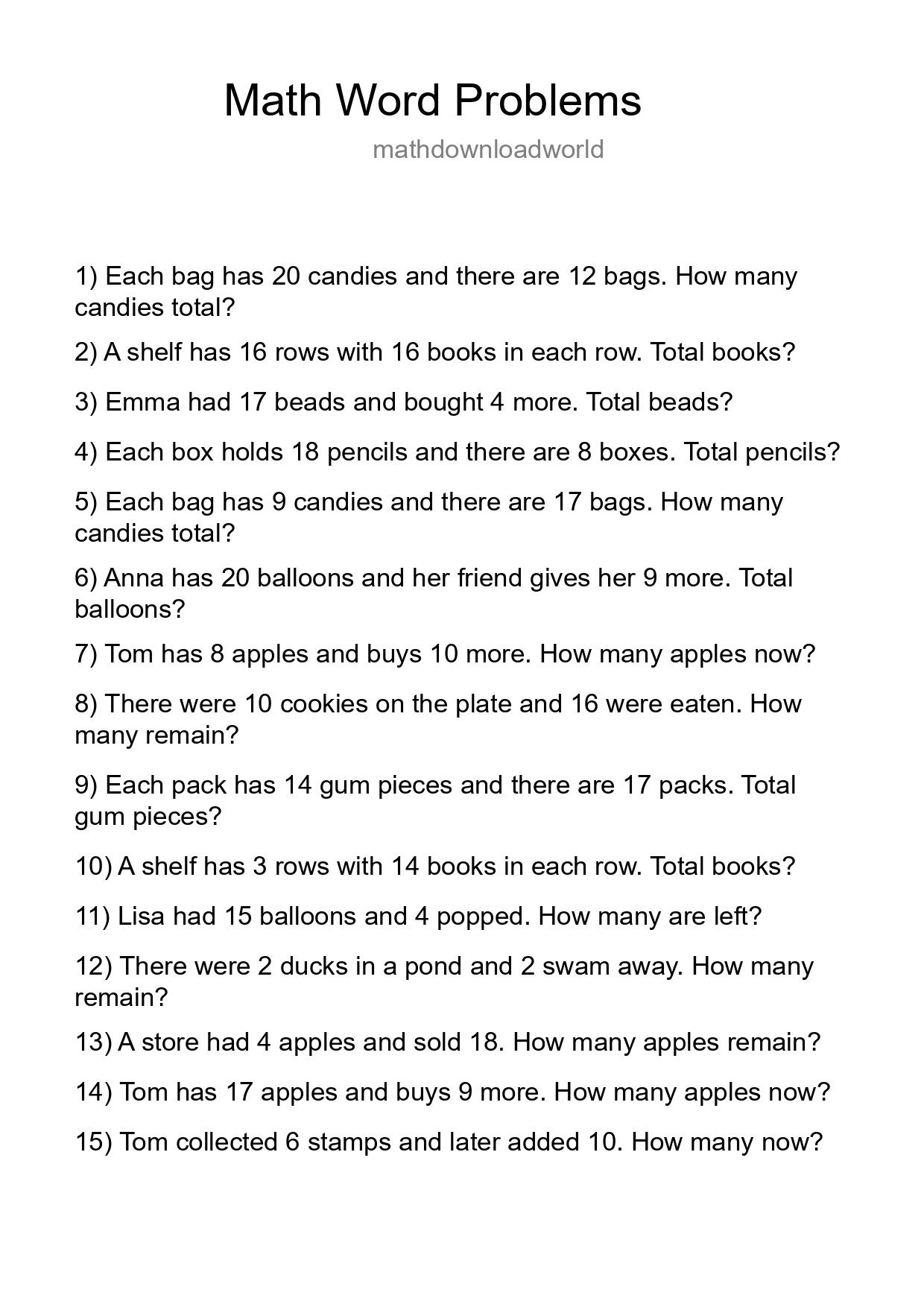 Math Word Problem Worksheet
