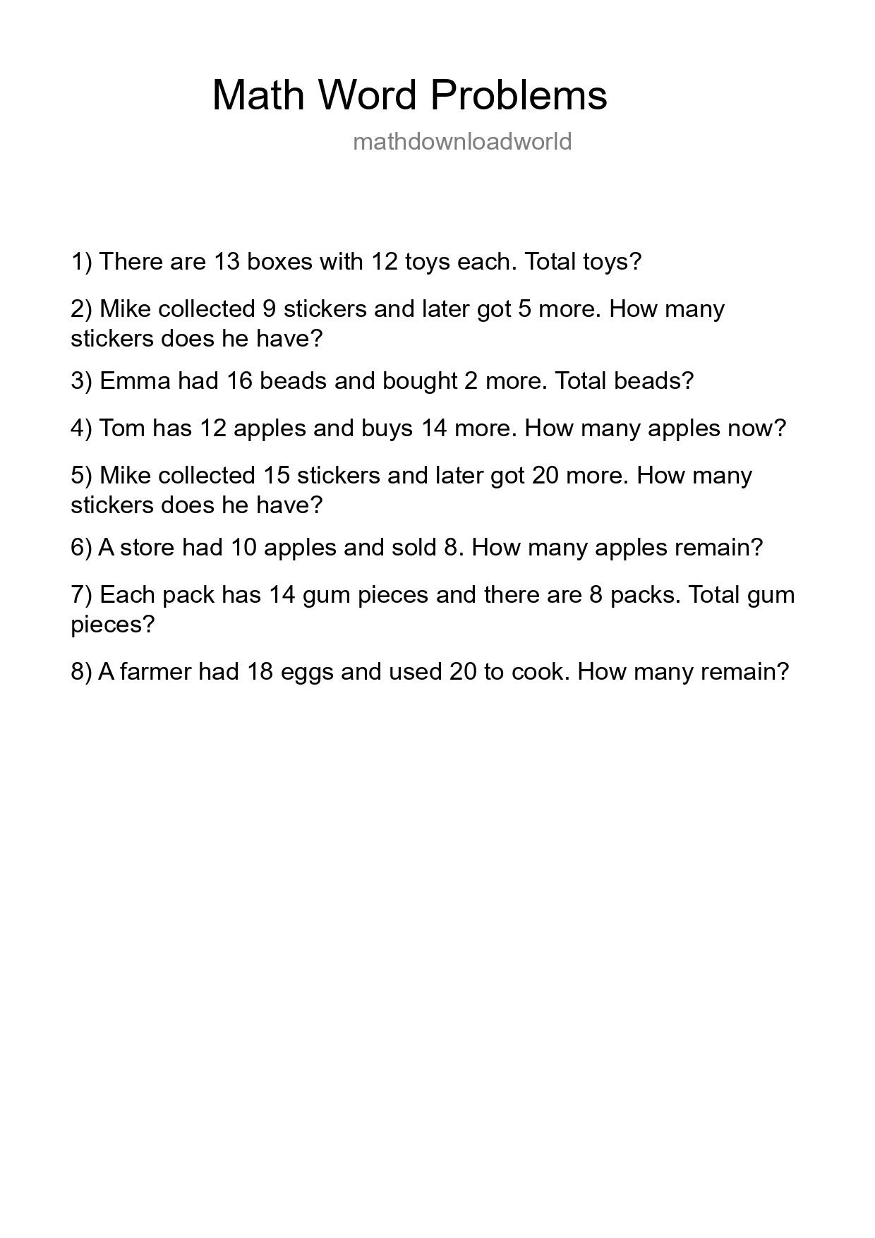 Math Word Problem Worksheet