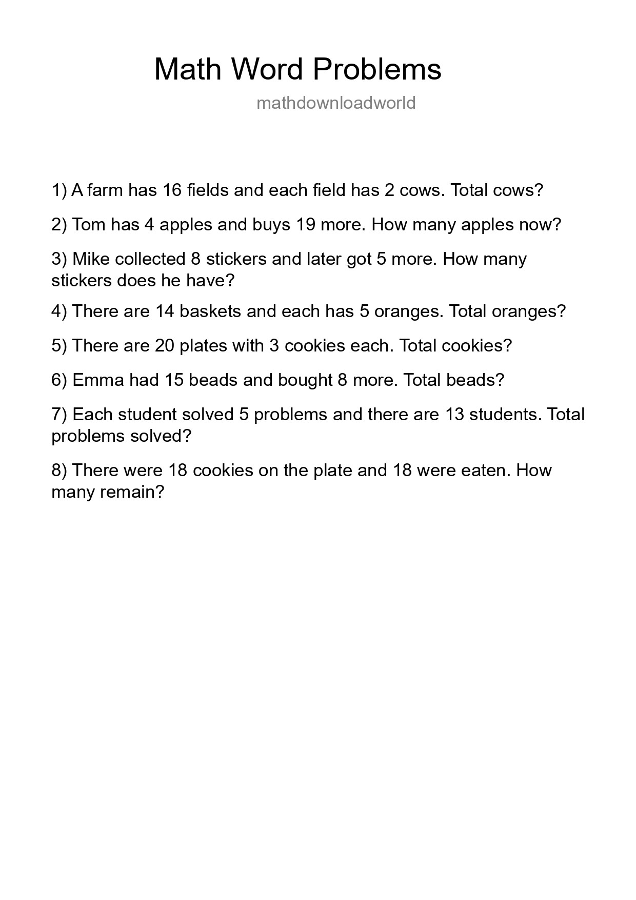 Math Word Problem Worksheet