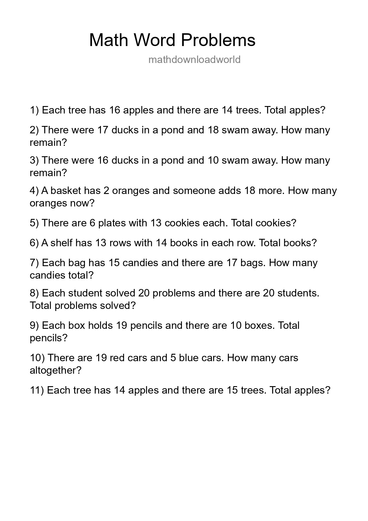 Math Word Problem Worksheet