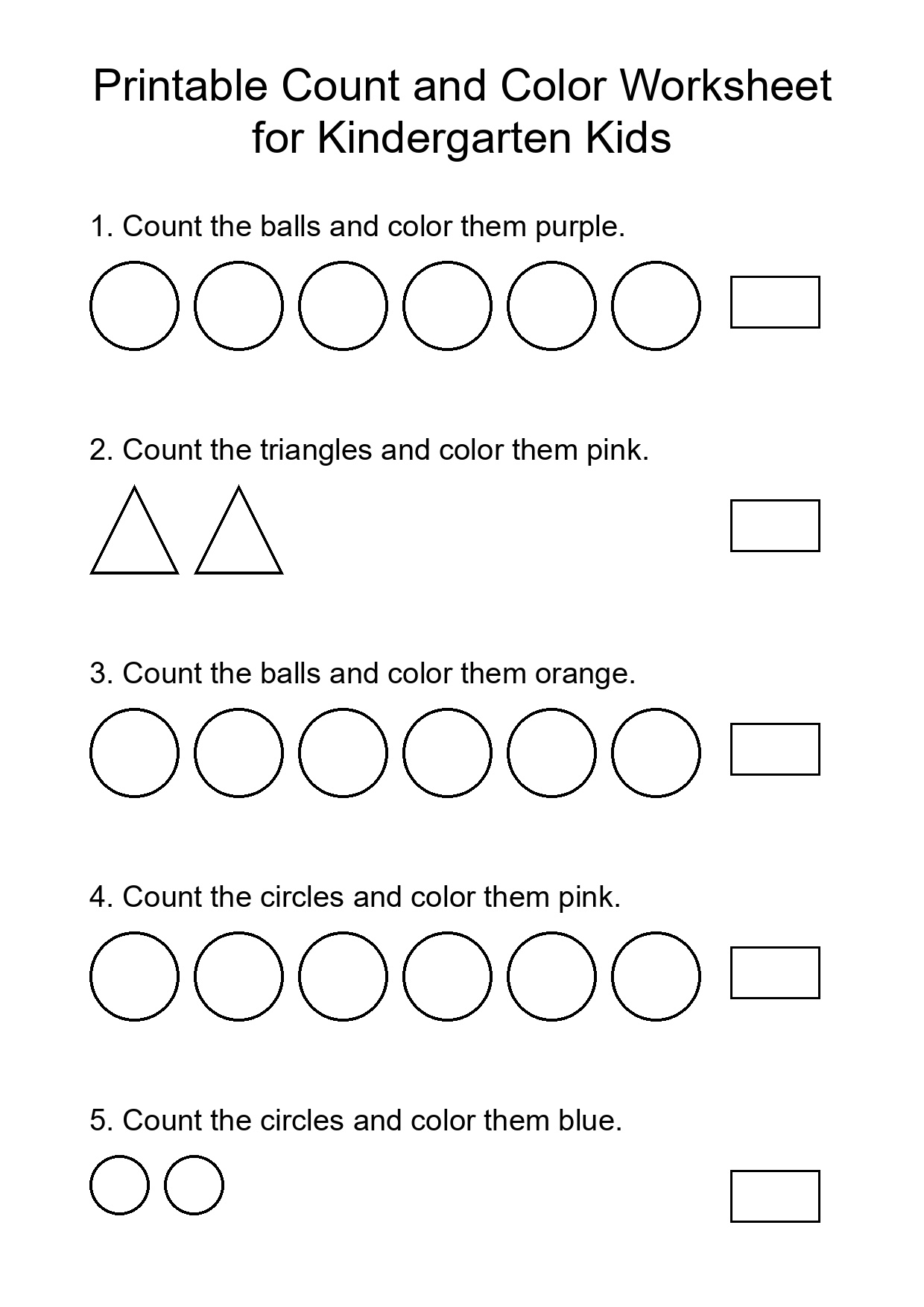 Printable Count and Color Worksheet for Kindergarten Kids