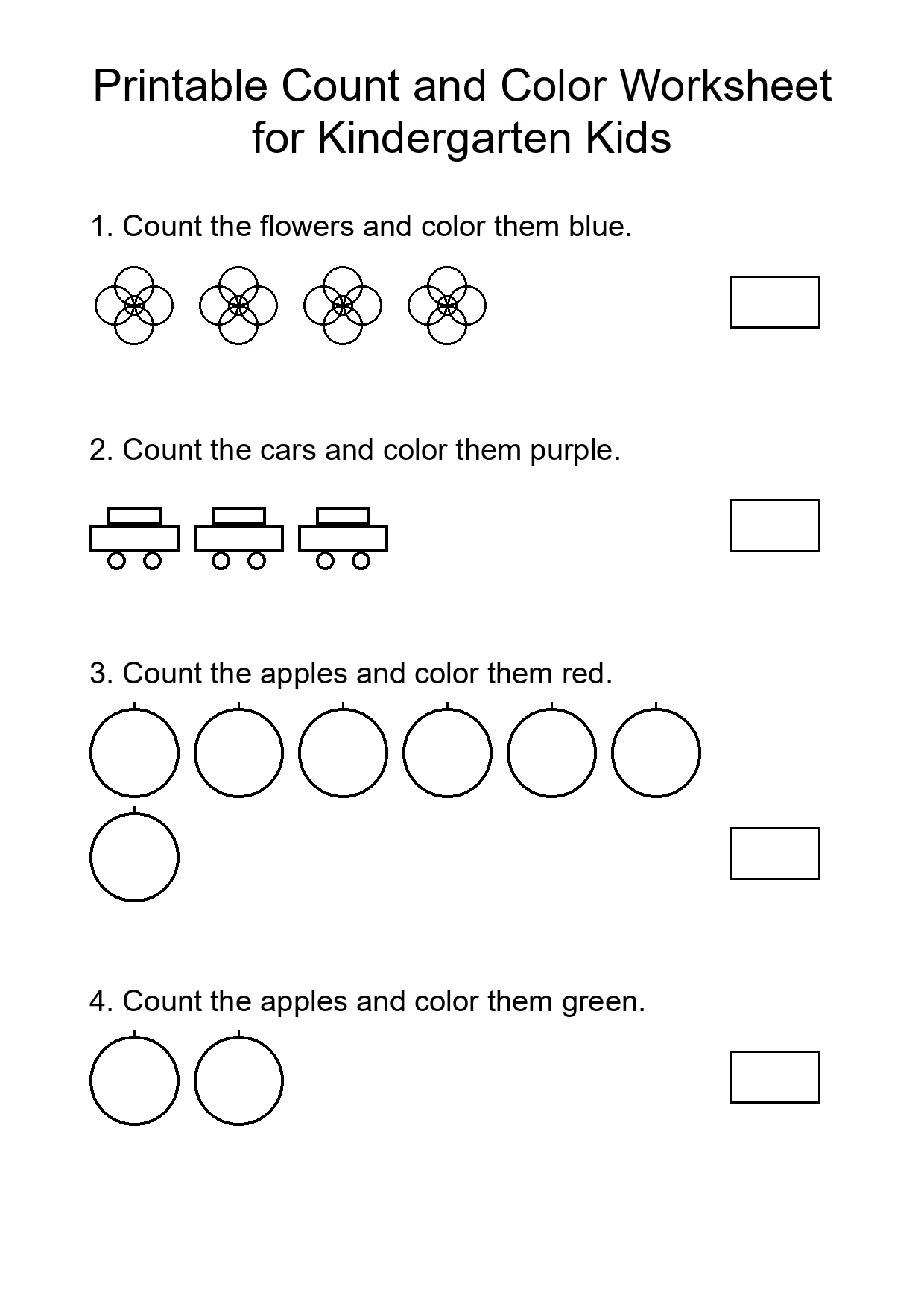 Printable Count and Color Worksheet for Kindergarten Kids