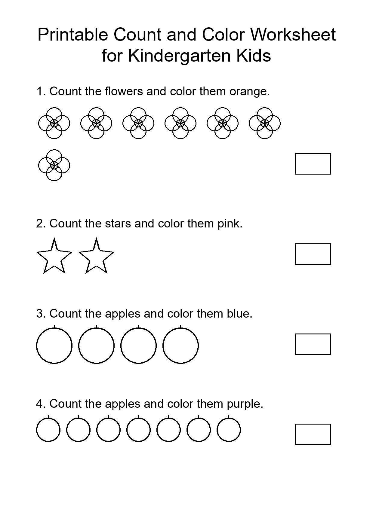 Printable Count and Color Worksheet for Kindergarten Kids