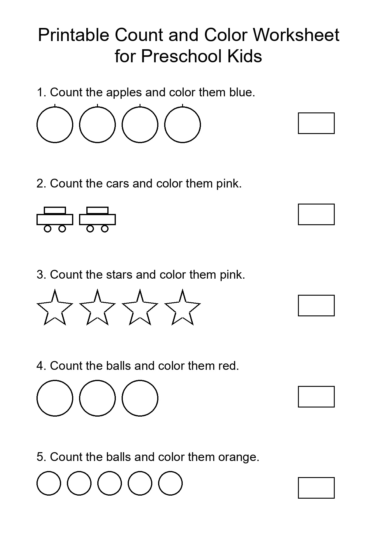 Printable Count and Color Worksheet for Preschool Kids