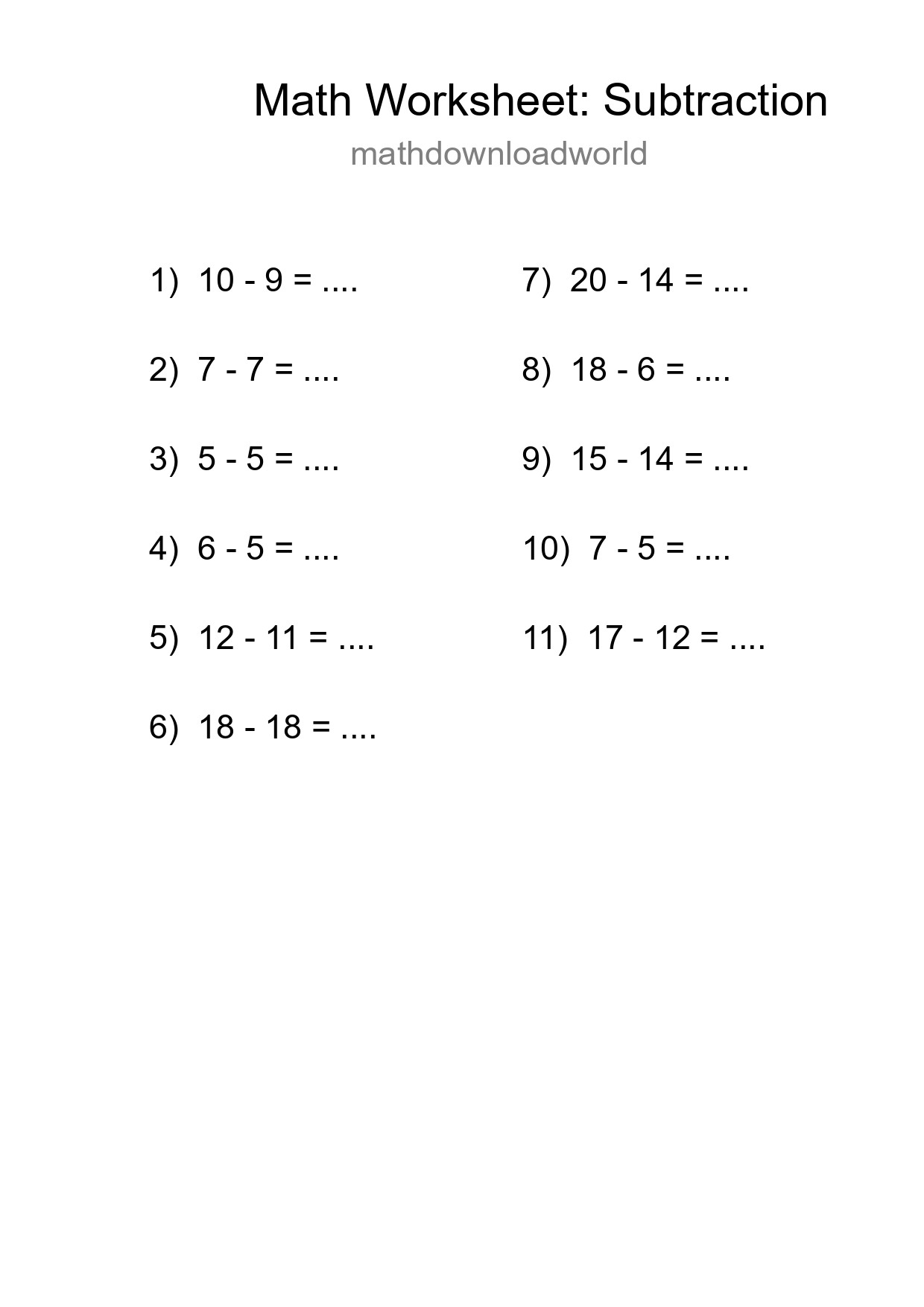 Printable Free 11 Subtraction Math Worksheet For Grade 2 - Part 8