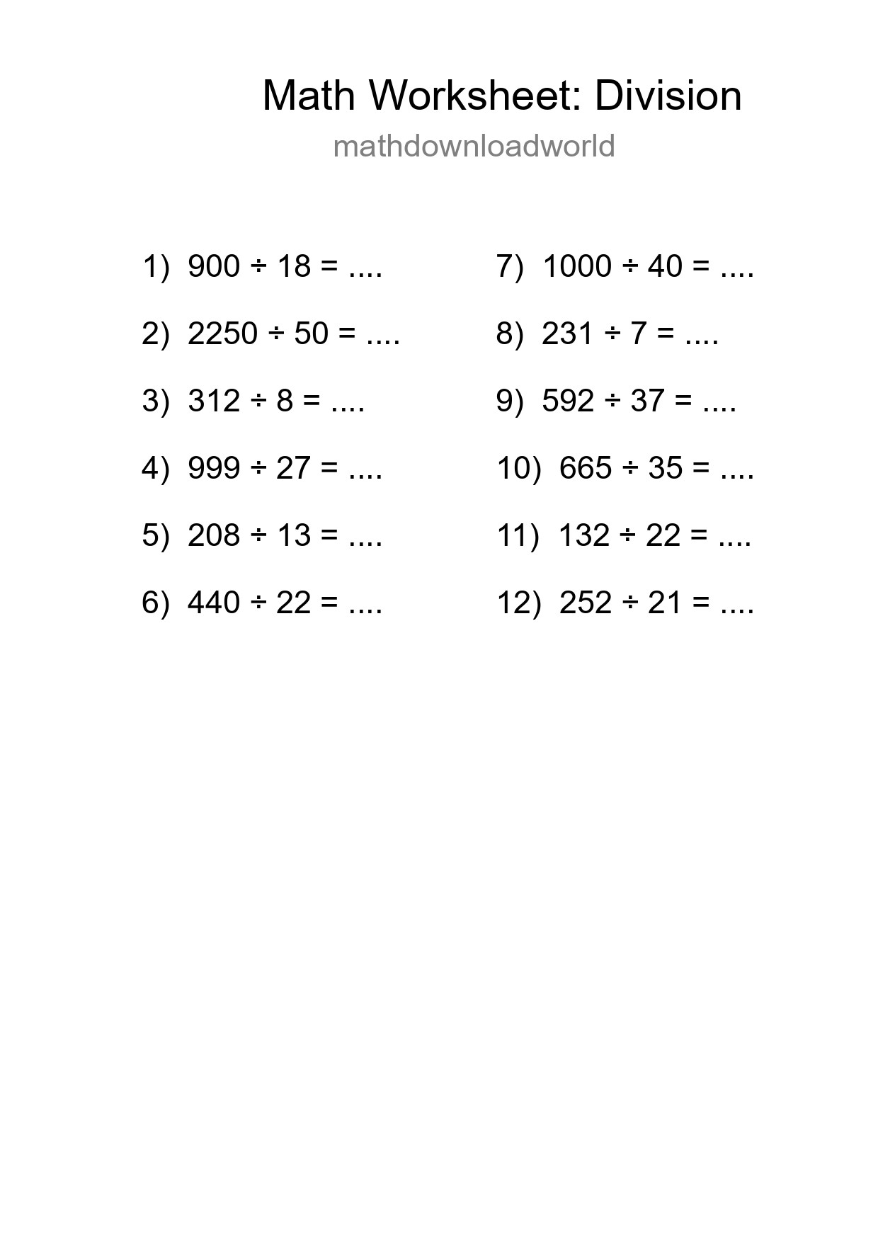 Printable Free 12 Division Math Worksheet For Grade 2 - Part 136