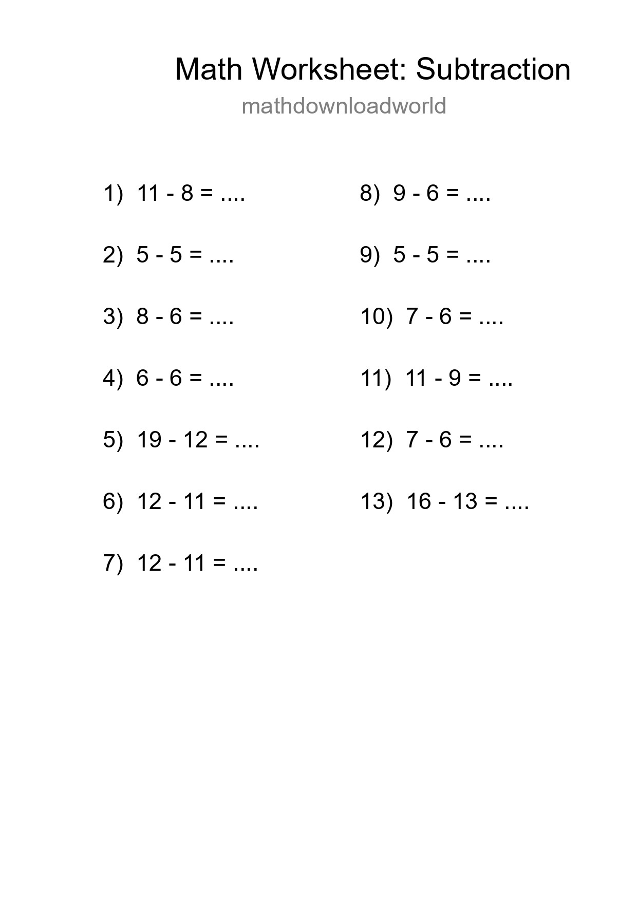 Printable Free 13 Subtraction Math Worksheet For Grade 2 - Part 184