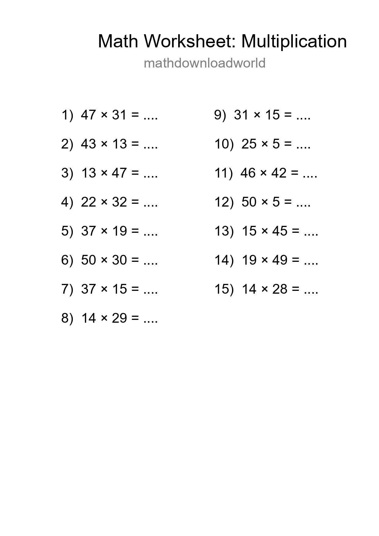 Printable Free 15 Multiplication Math Worksheet For Grade 2 - Part 227