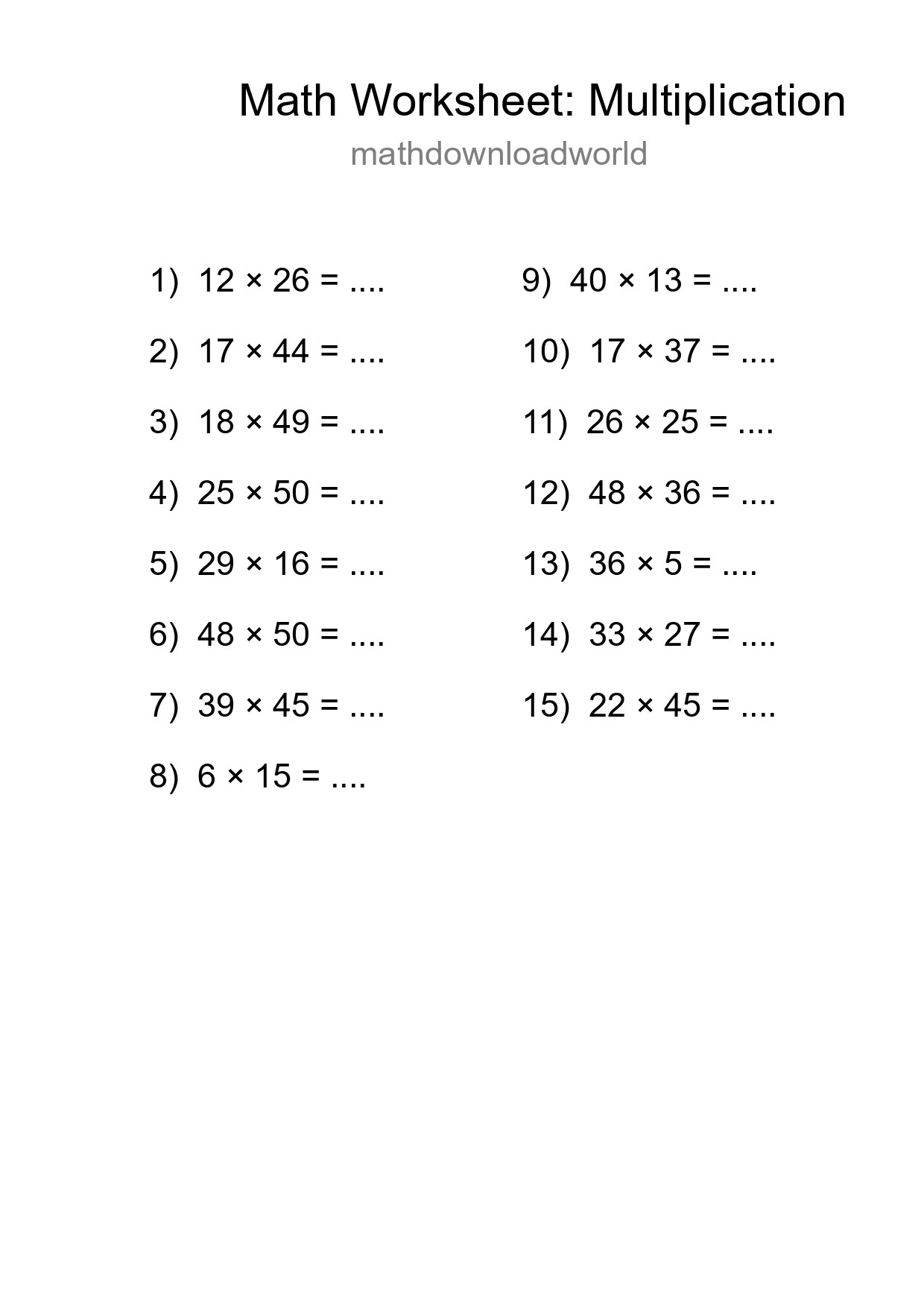 Printable Free 15 Multiplication Math Worksheet For Grade 2 - Part 293