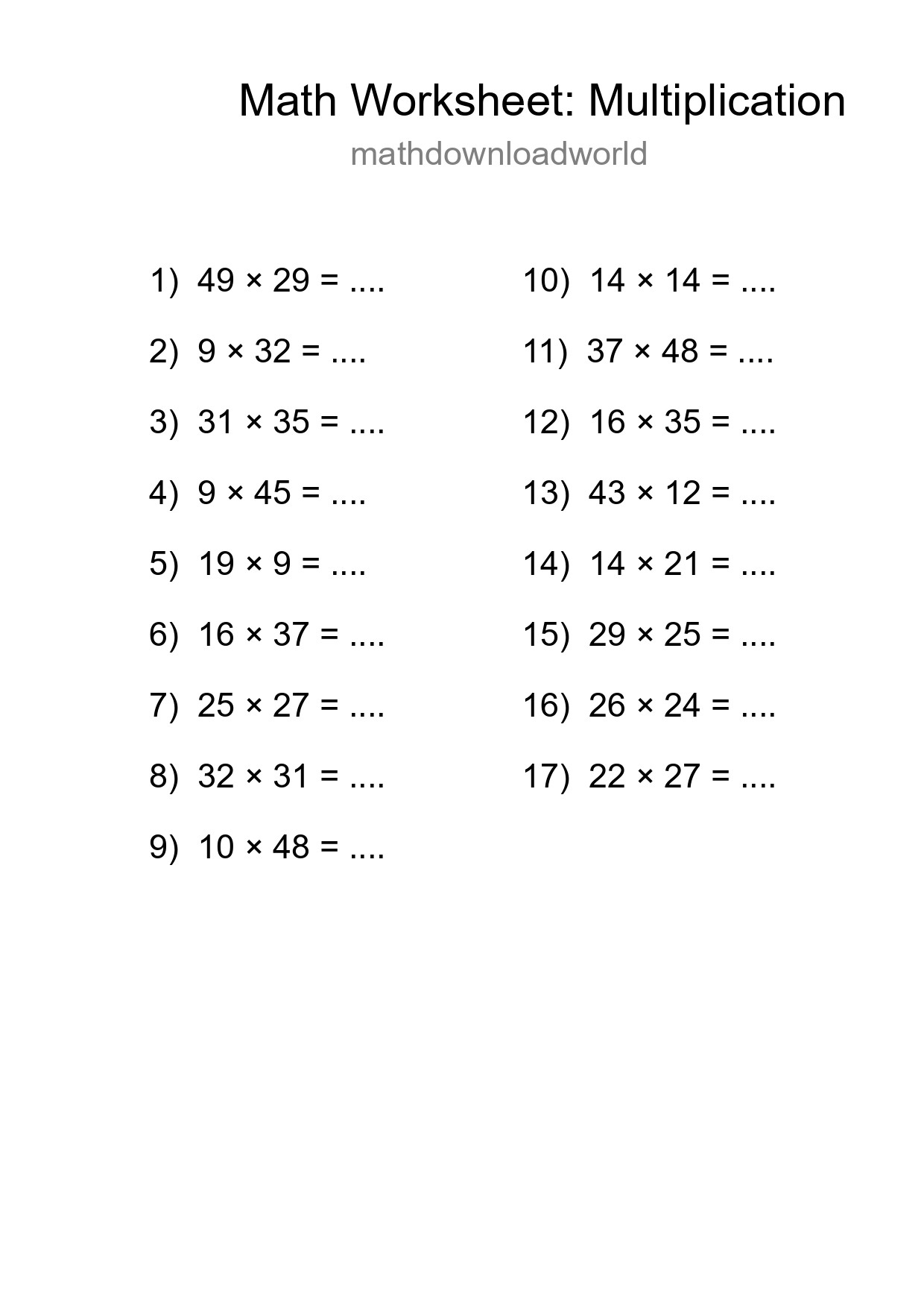Printable Free 17 Multiplication Math Worksheet For Grade 2 - Part 139