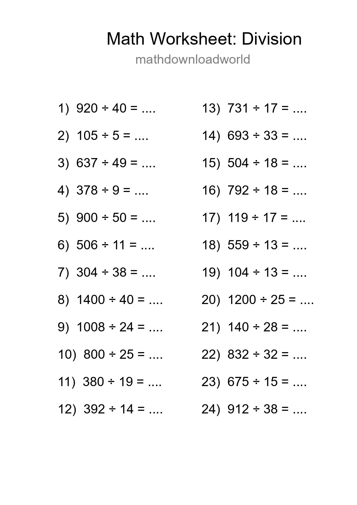 Printable Free 24 Division Math Worksheet For Grade 2 - Part 290