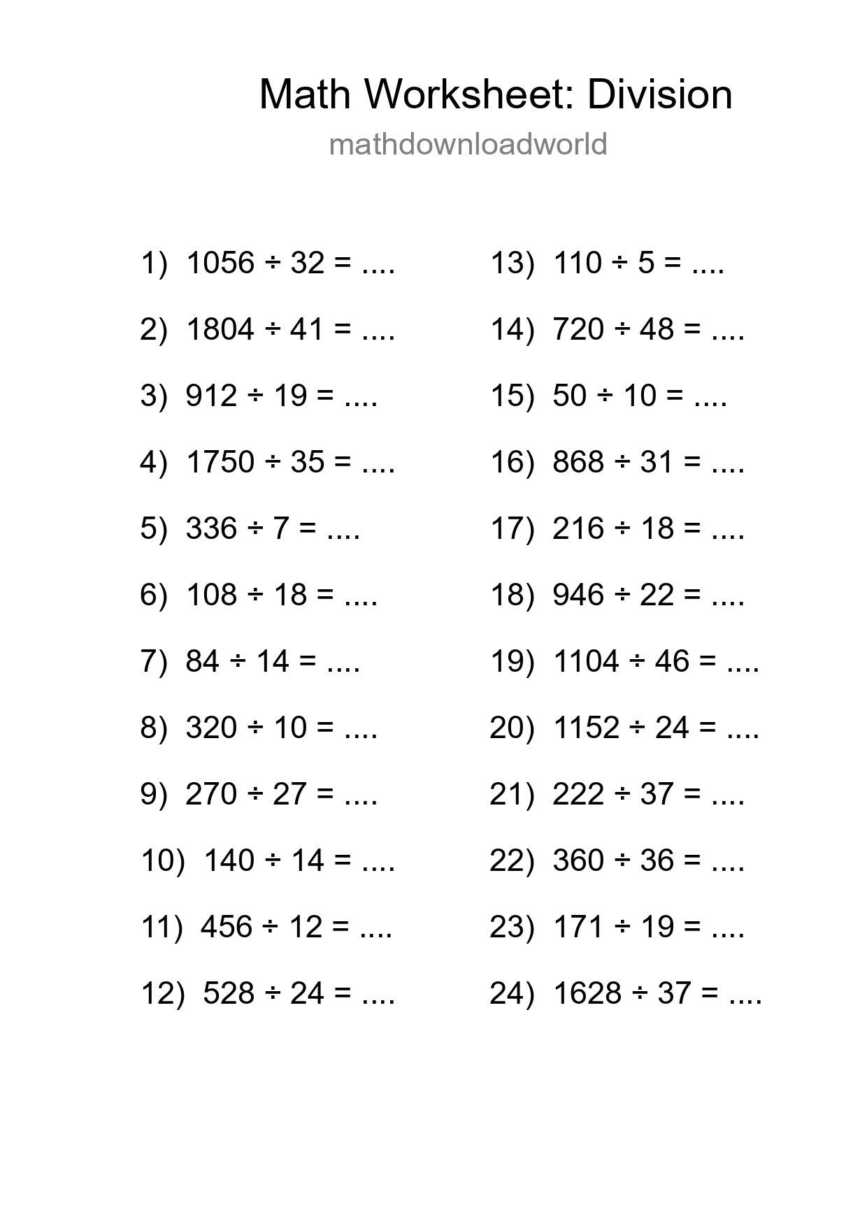Printable Free 24 Division Math Worksheet For Grade 2 - Part 70