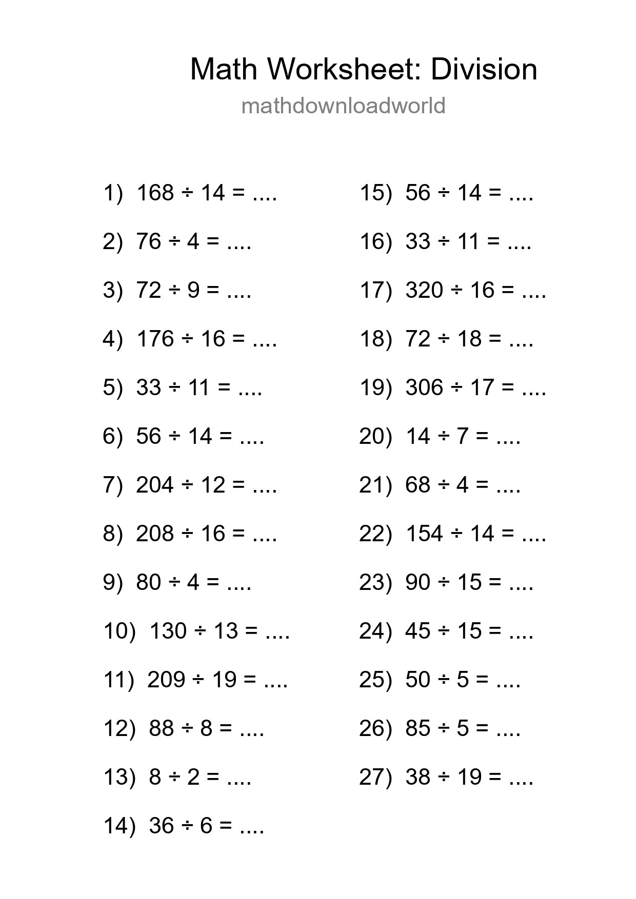 Printable Free 27 Division Math Worksheet For Grade 2 - Part 103