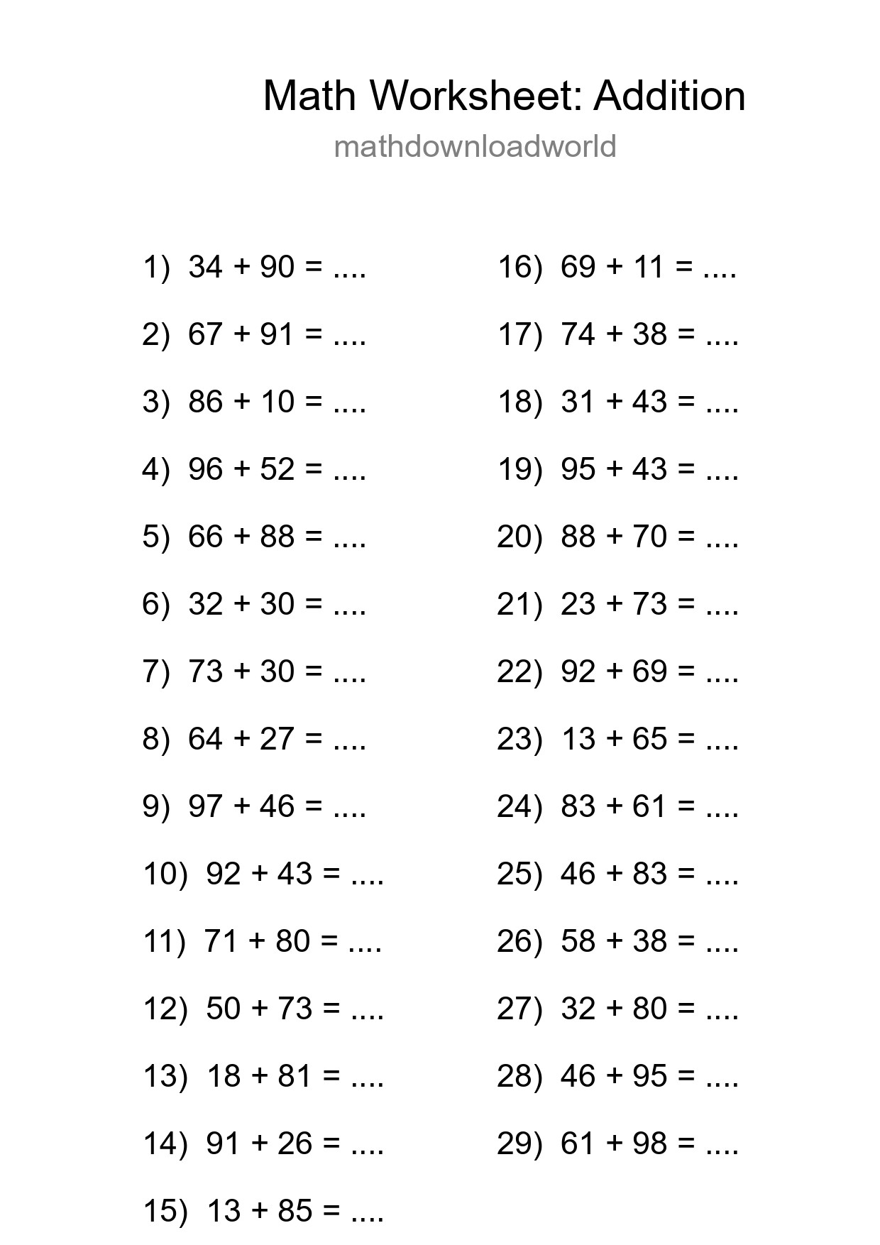 Printable Free 29 Addition Math Worksheet For Grade 3 - Part 23